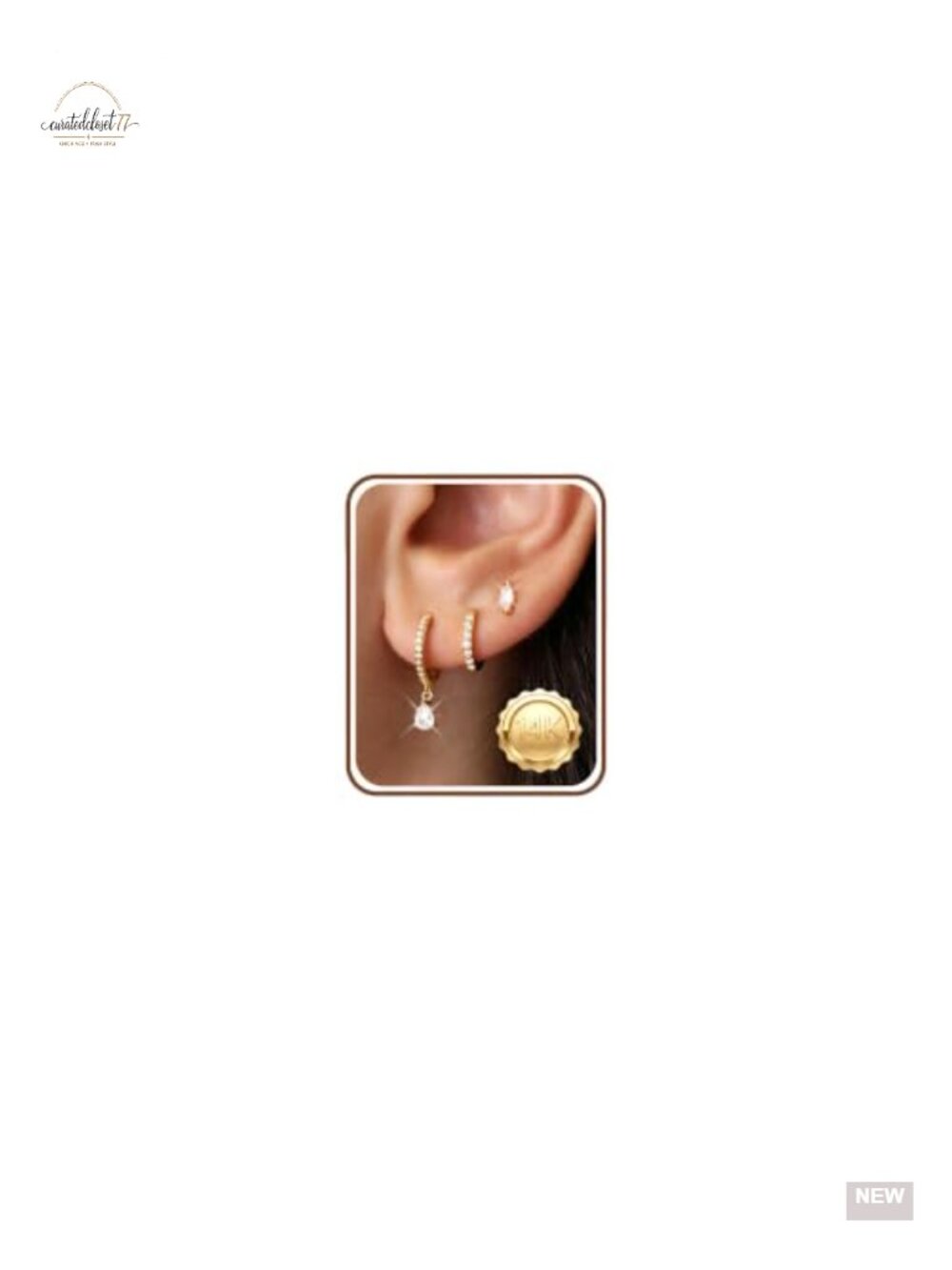 3 Pair Earrings Set 14K Gold Plated & 925 Sterling Silver Hypoallergenic Flat